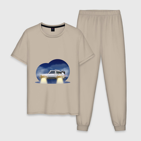 Мужская пижама хлопок с принтом Lada Niva Delorian в Екатеринбурге, 100% хлопок | брюки и футболка прямого кроя, без карманов, на брюках мягкая резинка на поясе и по низу штанин
 | Тематика изображения на принте: 