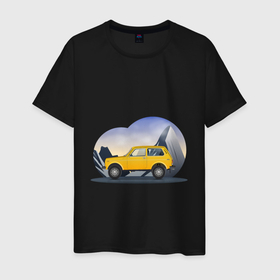 Мужская футболка хлопок с принтом Lada Niva 4x4 в Петрозаводске, 100% хлопок | прямой крой, круглый вырез горловины, длина до линии бедер, слегка спущенное плечо. | Тематика изображения на принте: 