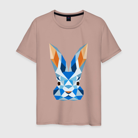 Мужская футболка хлопок с принтом Абстрактный синий кролик в Санкт-Петербурге, 100% хлопок | прямой крой, круглый вырез горловины, длина до линии бедер, слегка спущенное плечо. | 