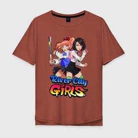 Мужская футболка хлопок Oversize с принтом River city girls   Misako and Kyoko в Екатеринбурге, 100% хлопок | свободный крой, круглый ворот, “спинка” длиннее передней части | 