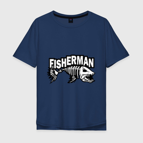 Мужская футболка хлопок Oversize с принтом Рыбак   Fisherman , 100% хлопок | свободный крой, круглый ворот, “спинка” длиннее передней части | Тематика изображения на принте: 