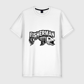 Мужская футболка хлопок Slim с принтом Рыбак   Fisherman , 92% хлопок, 8% лайкра | приталенный силуэт, круглый вырез ворота, длина до линии бедра, короткий рукав | 