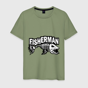 Мужская футболка хлопок с принтом Рыбак   Fisherman в Екатеринбурге, 100% хлопок | прямой крой, круглый вырез горловины, длина до линии бедер, слегка спущенное плечо. | 