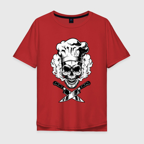 Мужская футболка хлопок Oversize с принтом The cooks skull в Екатеринбурге, 100% хлопок | свободный крой, круглый ворот, “спинка” длиннее передней части | Тематика изображения на принте: 