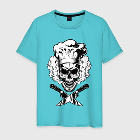 Мужская футболка хлопок с принтом The cooks skull в Екатеринбурге, 100% хлопок | прямой крой, круглый вырез горловины, длина до линии бедер, слегка спущенное плечо. | Тематика изображения на принте: 