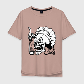 Мужская футболка хлопок Oversize с принтом Chef skull в Курске, 100% хлопок | свободный крой, круглый ворот, “спинка” длиннее передней части | 