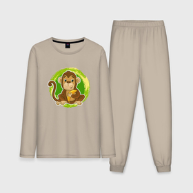 Мужская пижама хлопок (с лонгсливом) с принтом Мультяшная обезьяна с бананом в Курске,  |  | 