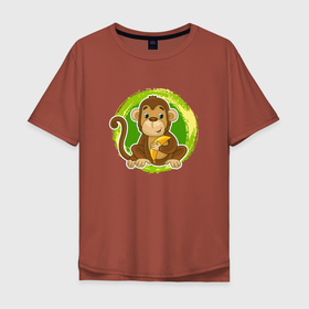 Мужская футболка хлопок Oversize с принтом Мультяшная обезьяна с бананом в Санкт-Петербурге, 100% хлопок | свободный крой, круглый ворот, “спинка” длиннее передней части | 