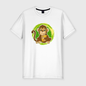 Мужская футболка хлопок Slim с принтом Мультяшная обезьяна с бананом в Тюмени, 92% хлопок, 8% лайкра | приталенный силуэт, круглый вырез ворота, длина до линии бедра, короткий рукав | Тематика изображения на принте: 