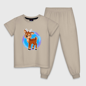 Детская пижама хлопок с принтом Милый мультяшный оленёнок , 100% хлопок |  брюки и футболка прямого кроя, без карманов, на брюках мягкая резинка на поясе и по низу штанин
 | 