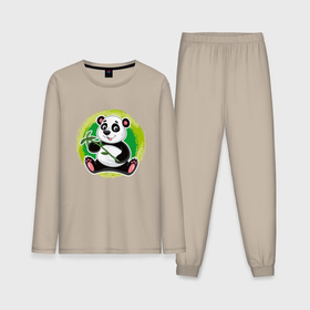Мужская пижама хлопок (с лонгсливом) с принтом Милый мультяшный панда с бамбуком в Курске,  |  | 
