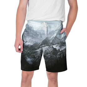 Мужские шорты 3D с принтом Природа Скайрима в Белгороде,  полиэстер 100% | прямой крой, два кармана без застежек по бокам. Мягкая трикотажная резинка на поясе, внутри которой широкие завязки. Длина чуть выше колен | 