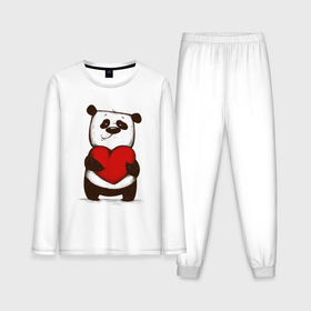 Мужская пижама хлопок (с лонгсливом) с принтом Мультяшный милый панда с сердцем в Кировске,  |  | 