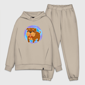 Мужской костюм хлопок OVERSIZE с принтом Мультяшный смешной бульдог собака в городе Новоалтайск,  |  | 