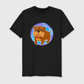 Мужская футболка хлопок Slim с принтом Мультяшный смешной бульдог собака в Екатеринбурге, 92% хлопок, 8% лайкра | приталенный силуэт, круглый вырез ворота, длина до линии бедра, короткий рукав | 