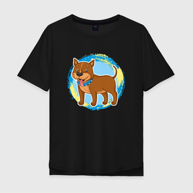 Мужская футболка хлопок Oversize с принтом Мультяшный милый бультерьер собака в Екатеринбурге, 100% хлопок | свободный крой, круглый ворот, “спинка” длиннее передней части | 