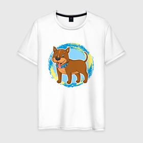 Мужская футболка хлопок с принтом Мультяшный милый бультерьер собака в Белгороде, 100% хлопок | прямой крой, круглый вырез горловины, длина до линии бедер, слегка спущенное плечо. | 