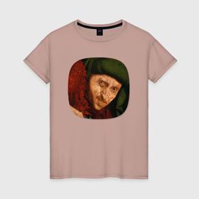 Женская футболка хлопок с принтом Картина ренессанса   Маринус ван Реймерсвале в Петрозаводске, 100% хлопок | прямой крой, круглый вырез горловины, длина до линии бедер, слегка спущенное плечо | 
