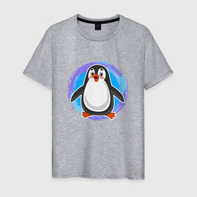 Мужская футболка хлопок с принтом Мультяшный милый пингвин в Кировске, 100% хлопок | прямой крой, круглый вырез горловины, длина до линии бедер, слегка спущенное плечо. | 
