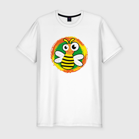 Мужская футболка хлопок Slim с принтом Смешная мультяшная пчела в Кировске, 92% хлопок, 8% лайкра | приталенный силуэт, круглый вырез ворота, длина до линии бедра, короткий рукав | 
