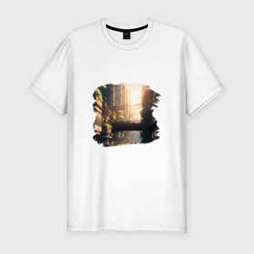 Мужская футболка хлопок Slim с принтом Солнечный день в Японии в Тюмени, 92% хлопок, 8% лайкра | приталенный силуэт, круглый вырез ворота, длина до линии бедра, короткий рукав | Тематика изображения на принте: 