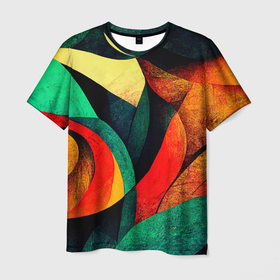 Мужская футболка 3D с принтом Текстурированная цветная абстракция в Белгороде, 100% полиэфир | прямой крой, круглый вырез горловины, длина до линии бедер | 