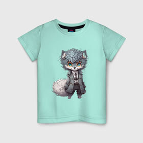 Детская футболка хлопок с принтом Милый серый волк в Курске, 100% хлопок | круглый вырез горловины, полуприлегающий силуэт, длина до линии бедер | Тематика изображения на принте: 
