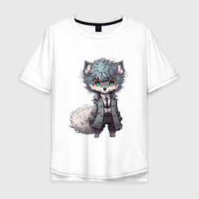 Мужская футболка хлопок Oversize с принтом Милый серый волк , 100% хлопок | свободный крой, круглый ворот, “спинка” длиннее передней части | 