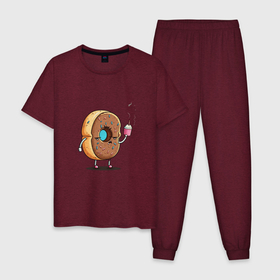 Мужская пижама хлопок с принтом Пышный пончик на дрожжах в Белгороде, 100% хлопок | брюки и футболка прямого кроя, без карманов, на брюках мягкая резинка на поясе и по низу штанин
 | Тематика изображения на принте: 
