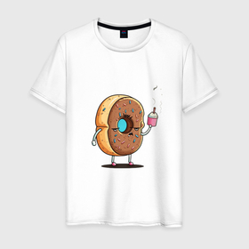 Мужская футболка хлопок с принтом Пышный пончик на дрожжах в Белгороде, 100% хлопок | прямой крой, круглый вырез горловины, длина до линии бедер, слегка спущенное плечо. | Тематика изображения на принте: 