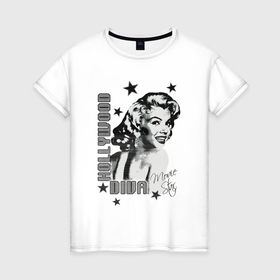 Женская футболка хлопок с принтом Голливудская дива Мэрилин в Екатеринбурге, 100% хлопок | прямой крой, круглый вырез горловины, длина до линии бедер, слегка спущенное плечо | 