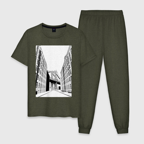 Мужская пижама хлопок с принтом Переулок у Бруклинского моста в Кировске, 100% хлопок | брюки и футболка прямого кроя, без карманов, на брюках мягкая резинка на поясе и по низу штанин
 | Тематика изображения на принте: 