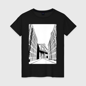 Женская футболка хлопок с принтом Переулок у Бруклинского моста в Белгороде, 100% хлопок | прямой крой, круглый вырез горловины, длина до линии бедер, слегка спущенное плечо | 
