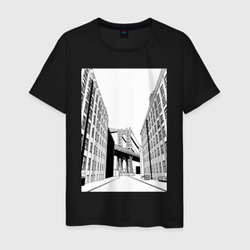 Мужская футболка хлопок с принтом Переулок у Бруклинского моста в Белгороде, 100% хлопок | прямой крой, круглый вырез горловины, длина до линии бедер, слегка спущенное плечо. | 