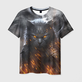 Мужская футболка 3D с принтом Воинственный кот в Кировске, 100% полиэфир | прямой крой, круглый вырез горловины, длина до линии бедер | Тематика изображения на принте: 