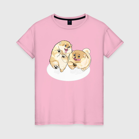 Женская футболка хлопок с принтом играющие щенки в Курске, 100% хлопок | прямой крой, круглый вырез горловины, длина до линии бедер, слегка спущенное плечо | 