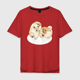 Мужская футболка хлопок Oversize с принтом играющие щенки в Курске, 100% хлопок | свободный крой, круглый ворот, “спинка” длиннее передней части | Тематика изображения на принте: 