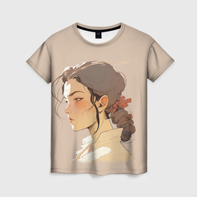 Женская футболка 3D с принтом Аниме девушка в профиль в Кировске, 100% полиэфир ( синтетическое хлопкоподобное полотно) | прямой крой, круглый вырез горловины, длина до линии бедер | 