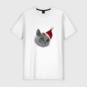 Мужская футболка хлопок Slim с принтом Праздничный кот в Новосибирске, 92% хлопок, 8% лайкра | приталенный силуэт, круглый вырез ворота, длина до линии бедра, короткий рукав | 