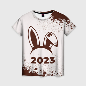 Женская футболка 3D с принтом Кролик НГ ободок на светлом в Екатеринбурге, 100% полиэфир ( синтетическое хлопкоподобное полотно) | прямой крой, круглый вырез горловины, длина до линии бедер | 