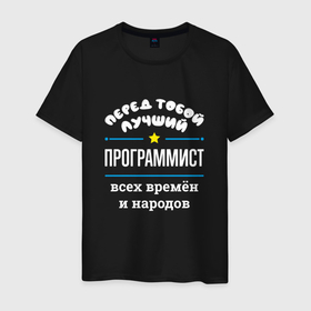 Мужская футболка хлопок с принтом Перед тобой лучший программист всех времён и народов в Екатеринбурге, 100% хлопок | прямой крой, круглый вырез горловины, длина до линии бедер, слегка спущенное плечо. | 