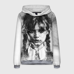 Мужская толстовка 3D с принтом Уэнсдэй рисунок в городе Новоалтайск, 100% полиэстер | двухслойный капюшон со шнурком для регулировки, мягкие манжеты на рукавах и по низу толстовки, спереди карман-кенгуру с мягким внутренним слоем. | 