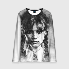 Мужской лонгслив 3D с принтом Уэнсдэй рисунок в городе Новоалтайск, 100% полиэстер | длинные рукава, круглый вырез горловины, полуприлегающий силуэт | 