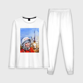 Мужская пижама хлопок (с лонгсливом) с принтом Юрий Гагарин на космодроме в Санкт-Петербурге,  |  | Тематика изображения на принте: 
