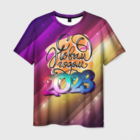Мужская футболка 3D с принтом 2023 Новый год в Курске, 100% полиэфир | прямой крой, круглый вырез горловины, длина до линии бедер | 