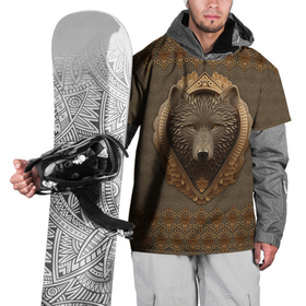 Накидка на куртку 3D с принтом Волк объёмный барельеф с этническим орнаментом в Белгороде, 100% полиэстер |  | 