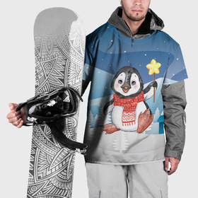 Накидка на куртку 3D с принтом Новогодний пингвин в Кировске, 100% полиэстер |  | 