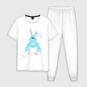 Мужская пижама хлопок с принтом Косой кролик в Белгороде, 100% хлопок | брюки и футболка прямого кроя, без карманов, на брюках мягкая резинка на поясе и по низу штанин
 | 