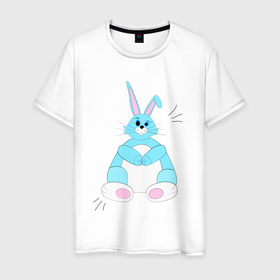 Мужская футболка хлопок с принтом Косой кролик в Санкт-Петербурге, 100% хлопок | прямой крой, круглый вырез горловины, длина до линии бедер, слегка спущенное плечо. | 