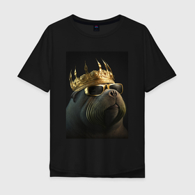 Мужская футболка хлопок Oversize с принтом Морж рэпер в короне , 100% хлопок | свободный крой, круглый ворот, “спинка” длиннее передней части | Тематика изображения на принте: 